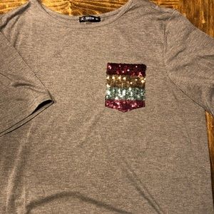 Super cute sequence pocket shirt